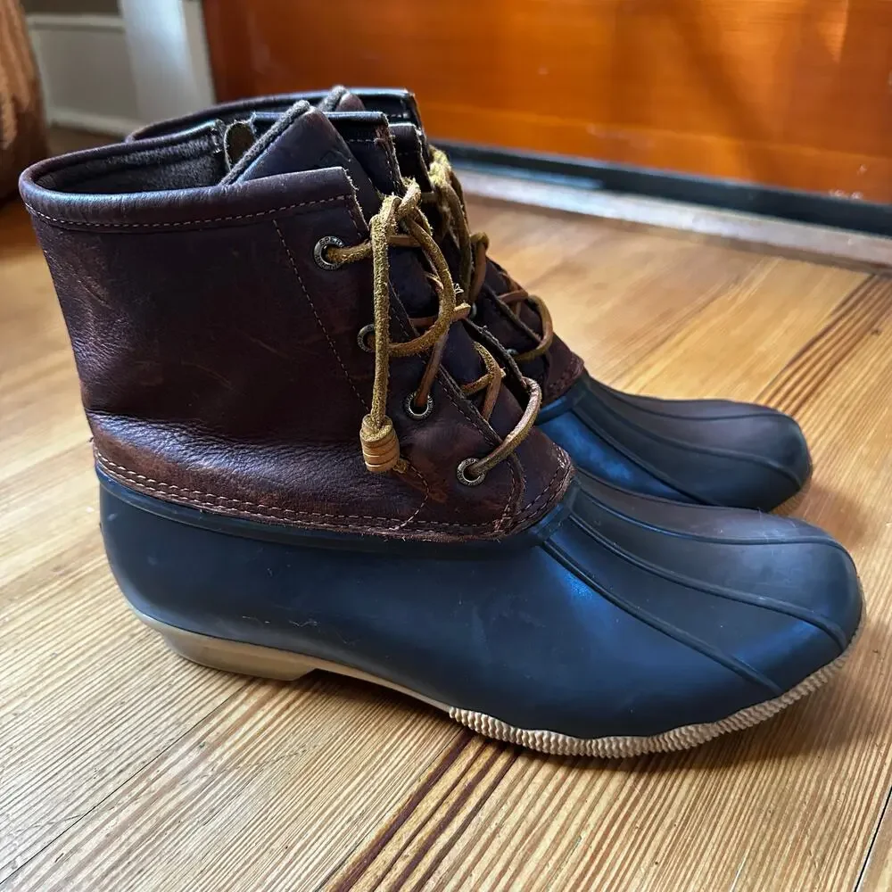 Sperry saltwater brown leather rubber sole rain‎ boots SIZE 10